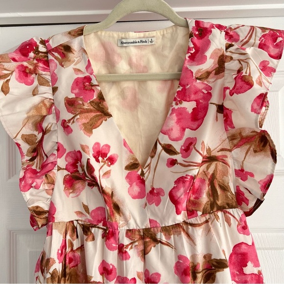 ABERCROMBIE & FITCH Floral Ruffle Tiered Mini Dress Pink Small - Picture 6 of 11